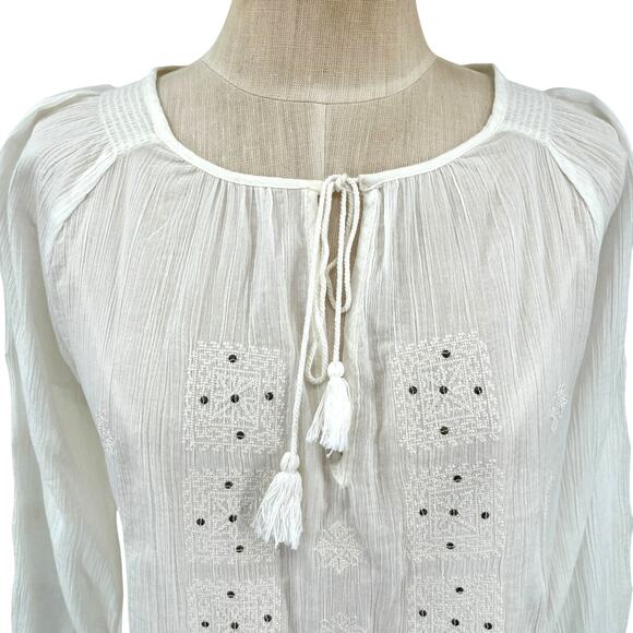 Joie Revolve Millan Top Peasant Boho Embroidered tassels Ivory Size Small NWT - Picture 2 of 10